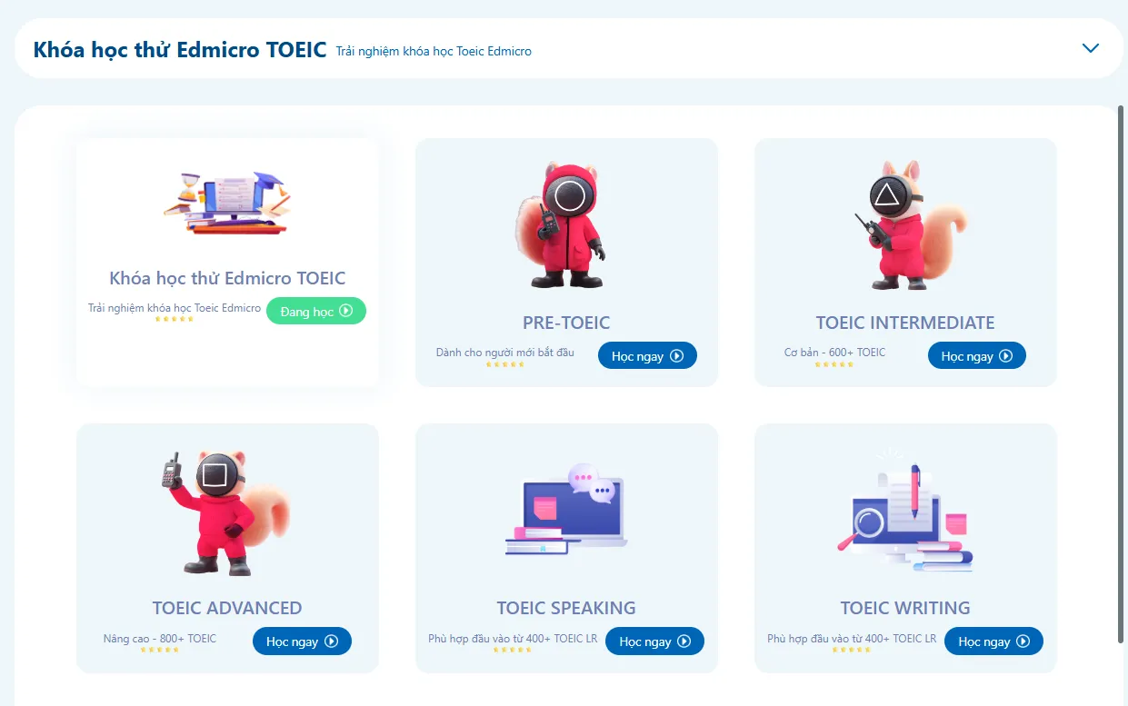 Danh sách khóa học trên Edmicro TOEIC