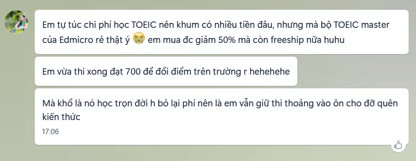 Feedback học viên Edmicro TOEIC 8